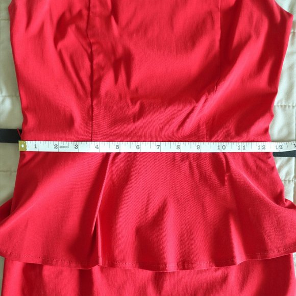 Red Sleeveless Fitted Dress with Peplum and Leopard Print Belt - Picture 4 of 8